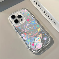 Colorful Doodle Stars And Hearts Back Mirror Phone Case For iPhone