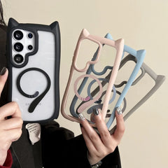 Cute Cat Ear Case For Samsung Galaxy | Transparent Magnetic Cover