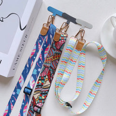 Universal Retro Pattern Phone Lanyard | Wide Adjustable Crossbody Shoulder Strap | Vintage Fabric Neck Sling Bag Chain with Secure Case Tab Insert