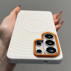 Water Ripple Leather Pattern Magnetic Case for Samsung Galaxy | Orange Lens Frame Cover