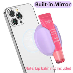 Magnetic Lip Gloss Holder | 2-in-1 Silicone Lipstick Phone Grip with Built-in Mirror | Makeup Stand Bracket