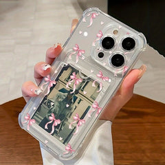 Cute Bow Transparent Phone Cover with Card Slot For iPhone
