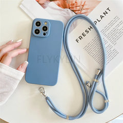 New Crossbody Lanyard Silicone Phone Case For iPhone 11 12 13 14 15 16 Pro Max XS Max X XR 7 8 Plus SE Necklace Strap Soft Cover