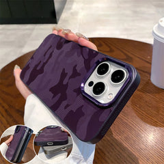Camouflage Leather Cooling Case for iPhone | Shockproof Tactical Camo Bumper | Heat Dissipation Leather Phone Cover