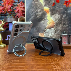 Aluminum Minimalist Bumper MagSafe Ring Kickstand Phone Case for Samsung Galaxy