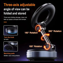Strong Magnetic Car Phone Holder with Foldable MagSafe Design | 360° Adjustable Vacuum Mount