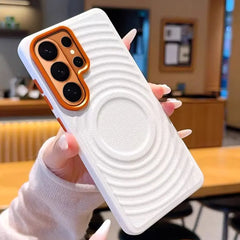 Water Ripple Leather Pattern Magnetic Case for Samsung Galaxy | Orange Lens Frame Cover
