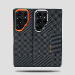 Frosted Alloy Lens Magnetic Phone Case for Samsung Galaxy | Carbon Fibre Texture with Soft Edge Phone Cover
