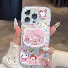Cute Hello Kitty with Holder Phone Case For iPhone | Clear TPU Cover