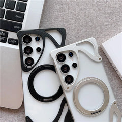 Minimalist Aluminum Metal Bumper MagSafe Case For Samsung Galaxy | 360° Ring Stand Clear Phone Cover