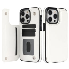 Leather Wallet Case for iPhone with Double Button Card Slot and Kickstand