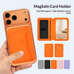 Magnetic Thin Leather Wallet for Phone | Card Holder with Makeup Mirror | MagSafe Wallet