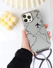 World Map Travel Case with Crossbody Lanyard Strap For iPhone