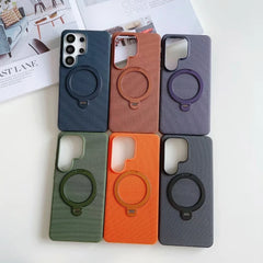 Tech-Woven Fabric Magnetic Phone Case | 360° Ring Stand & MagSafe Compatible Back Cover for Samsung Galaxy
