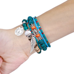 Boho Colorful Beaded Bracelet Band with Silver Charms  For Apple Watch | Jewelry Strap