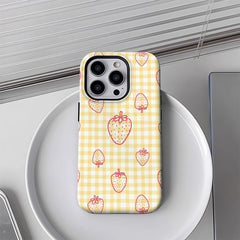 Girly Yellow Strawberry Phone Case for iPhone | Double-layer Tough Case | Magnetic Phone Case