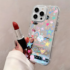 Colorful Doodle Stars And Hearts Back Mirror Phone Case For iPhone