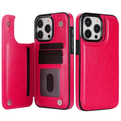 Leather Wallet Case for iPhone with Double Button Card Slot and Kickstand