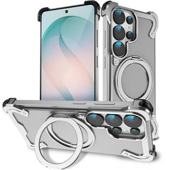Aluminum Alloy MagSafe Case with 360° Rotating Stand | Transparent Metal Bumper Cover For Samsung Galaxy