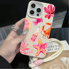 Cute Starfish Phone Case with Lanyard For iPhone