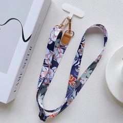 Universal Retro Pattern Phone Lanyard | Wide Adjustable Crossbody Shoulder Strap | Vintage Fabric Neck Sling Bag Chain with Secure Case Tab Insert