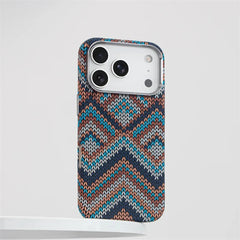Southwestern Tribal Woven Case for iPhone | Carbon Fiber Texture MagSafe Cover with Alloy Lens Protection