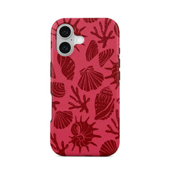 Aesthetic Summer Beach Case for iPhone | Trendy Coastal Seashell Palm Tree Double-layer Back Cover