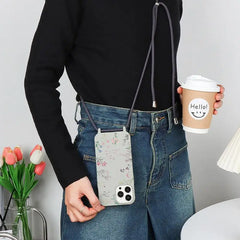 Flower Garden Print Case with Crossbody Strap  for iPhone