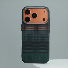 Southwestern Tribal Woven Case for iPhone | Carbon Fiber Texture MagSafe Cover with Alloy Lens Protection
