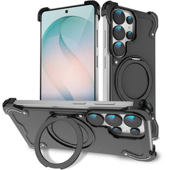 Aluminum Alloy MagSafe Case with 360° Rotating Stand | Transparent Metal Bumper Cover For Samsung Galaxy