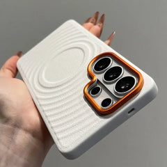 Water Ripple Leather Pattern Magnetic Case for Samsung Galaxy | Orange Lens Frame Cover