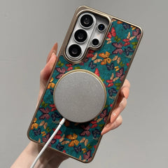 Floral Butterfly Leather Magnetic Case for Samsung Galaxy | Electroplated 360 Rotating Stand Hard Cover