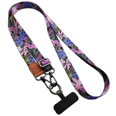 Universal Tropical Leaf Print Phone Lanyard | Adjustable Floral Fabric Crossbody Neck Strap with Premium Leather Accent and Secure Anti-Loss Case Tab