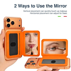 Magnetic Thin Leather Wallet for Phone | Card Holder with Makeup Mirror | MagSafe Wallet