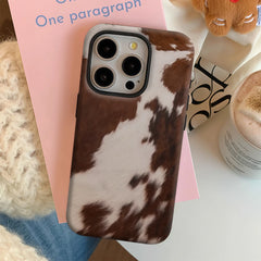 Brown & White Cowhide Case for iPhone | Double-layer Back Cover