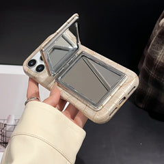 Crocodile Skin Leather with Mirror Holder Phone Case for iPhone