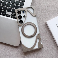 Minimalist Aluminum Metal Bumper MagSafe Case For Samsung Galaxy | 360° Ring Stand Clear Phone Cover