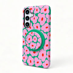 Pink and Green Flower Case with Matching Grip For Samsung Galaxy | Groovy Floral PC TPU Cover