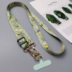 Universal Oriental Aesthetic Phone Lanyard | Vintage Pattern Fabric Crossbody Neck Strap | Adjustable Anti-Loss Shoulder Sling with Secure Case Tab Insert
