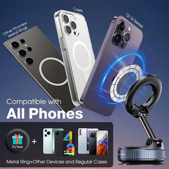 Strong Magnetic Car Phone Holder with Foldable MagSafe Design | 360° Adjustable Vacuum Mount