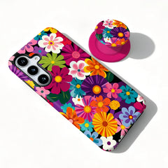 Floral Phone Case with Matching Magnetic Grip For Samsung Galaxy | Colorful Groovy Flower Phone Cover