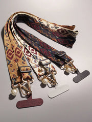 Universal Retro Style Crossbody Phone Lanyard | Wide Adjustable Vintage Geometric Fabric Strap | Neck Hanging Shoulder Sling with Secure Case Tab Insert