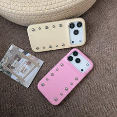 Leather Cover with Round Rivet Bead Phone Case for iPhone