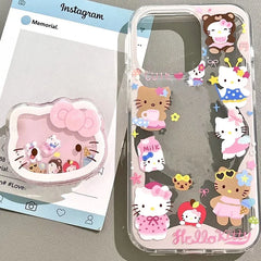Cute Hello Kitty with Holder Phone Case For iPhone | Clear TPU Cover