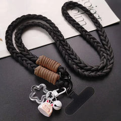Universal Braided Crossbody Phone Lanyard Strap | Adjustable Hanging Neck Rope with Cute Cartoon Pendant Charm and Secure Case Tab Insert
