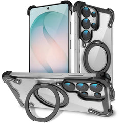 Aluminum Alloy MagSafe Case with 360° Rotating Stand | Transparent Metal Bumper Cover For Samsung Galaxy