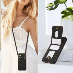 Leather Wallet Case with Shoulder Lanyard Strap for Samsung Galaxy | Built-in Stand Cover