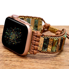 Boho Natural Stone Beaded Watch Band For Apple Watch | Handcrafted Imperial Jasper Bracelet Strap