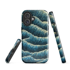 Artistic Ocean Wave Case for iPhone | Textured Teal Sea Ripple Double-layer Back Cover