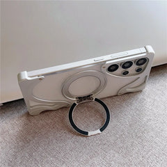 Minimalist Aluminum Metal Bumper MagSafe Case For Samsung Galaxy | 360° Ring Stand Clear Phone Cover